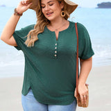 VCAY Plus Size Women's Short Sleeve Batwing Top With V Neckline