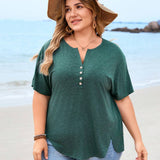 VCAY Plus Size Women's Short Sleeve Batwing Top With V Neckline