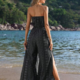 VCAY Vacation Woven Strapless Jumpsuit With Elastic Waist For Women