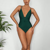 Swim Traje De Bano De Una Pieza Para Mujer De Color Solido Con Tirantes De Espagueti