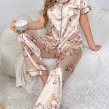 Conjunto De Pijamas Con Estampado De Ositos Y Ribetes De Bloques De Color
