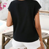 Frenchy Camiseta De Mujer Con Cuello En V Y Encaje Decorativo