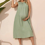 Vestido Maxi Casual De Tirantes De Espagueti En Color Solido Y Textura Para Mujeres Embarazadas
