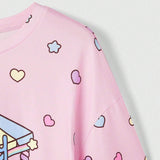 ROMWE Kawaii Cute Cartoon Love Heart Print Plus Size Women's Round Neck T-Shirt