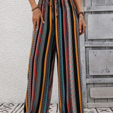 VCAY Pantalones De Pierna Recta De Mujer Con Bloques De Color Y Rayas