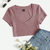 EZwear Top Cortado Ajustado De Color Solido Para Mujeres