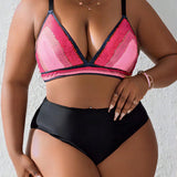 Slayr Conjunto De 3 Piezas De Traje De Bano De Talla Grande Con Bloques De Colores Y Rayas, Bikini Ropa De Bano Traje De Bano Para La Playa Verano