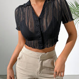 EZwear Top De Mujer Negro Transparente De Malla