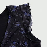 ROMWE Goth Top con estampado floral con encaje en contraste con cordon delantero de malla