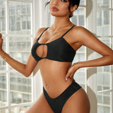 Women's Sexy & Fashionable Black Mesh Hollow Out Bikini Set