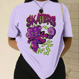 Camiseta de manga corta oversize con cuello redondo estampada con osos y letras para SKATERS