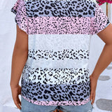 Essnce Plus Size Women's Leopard Print V-Neck Ruffle Sleeve T-Shirt
