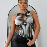 SXY Body Morph Body para mujer con recortes, hombros descubiertos y diseno impreso