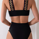 Swim Traje De Bano Monokini Con Cortes Zigzag De Un Solo Color