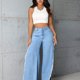 SXY Jeans De Pierna Recta Con Aberturas Laterales Y Dobladillo Crudo