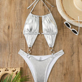 Swim SXY Mujeres Sexy Traje De Bano De Una Pieza Con Anillo De Recorte Y Halter, Ideal Para Verano, Playa, Vacaciones, Viajes, Festival, Piscina