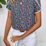 LUNE Romantica Camisa De Manga Con Petalos De Flores Con Estampado Floral, Ideal Para Primavera Y Verano