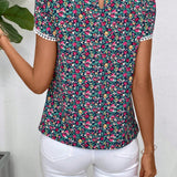 LUNE Romantica Camisa De Manga Con Petalos De Flores Con Estampado Floral, Ideal Para Primavera Y Verano