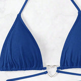 Swim Set De Traje De Bano De Dos Piezas Con Bikini Y Cuello Halter unicolor Para Damas, Traje De Bano De Playa Para Vacaciones De Verano