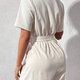 WYWH Solid Color Jumpsuit With Notched Collar Belt