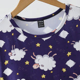 Vestido Para Dormir De Manga Corta Con Cuello Redondo, Simple Y Lindo Para Mujeres Con Estampados De Animales