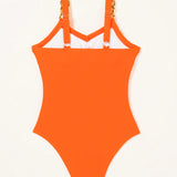 Swim Traje de bano de una pieza con decoracion de flecos para playa verano, detalle de malla transparente y tirantes delgados