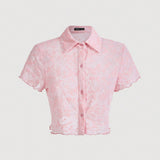 Qutie Camisa Abierta De Mujeres De Color Rosa Claro Y Transparente