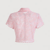 Qutie Camisa Abierta De Mujeres De Color Rosa Claro Y Transparente