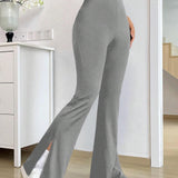 EZwear Pantalones Acampanados De Color Solido Para Mujer Con Division