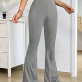 EZwear Pantalones Acampanados De Color Solido Para Mujer Con Division