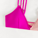 Swim Top De Bikini En Color Bloque Y Dise�f1o De Espalda Tipo Halter