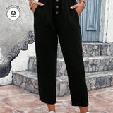 Frenchy Pantalones casuales decorados con botones, longitud 9/10 con bolsillos inclinados y tejido texturizado