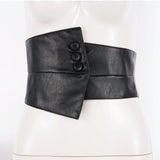 NEW 1 Pieza Chaqueta De Cintura De Botones De Pu Para Mujer En Negro Con Cinturon Irregular Simple, Adecuada Para Uso Diario