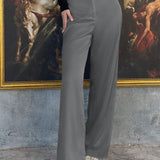 Prive Pantalones De Pierna Recta De Talle Alto Y Color Solido Para Mujer