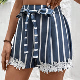 VCAY Bermudas Con Rayas Para Mujeres Con Decoracion Bordada