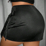 SXY Plus Size Solid Color Asymmetrical Hem Skirt