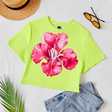 Camiseta De Manga Corta Y a Grande Con Estampado Floral Para Mujer, Casual Y Adecuada Para Vacaciones