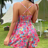 WYWH Mono De Cintura Ajustable Con Cuello En V Y Estampado Floral