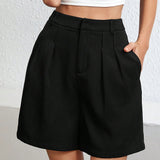 Prive Shorts negros con pliegues para mujer y unicolor