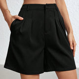 Prive Shorts negros con pliegues para mujer y unicolor