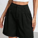 Prive Shorts negros con pliegues para mujer y unicolor