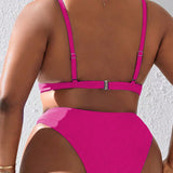Swim Curve Conjunto de bikini de traje de bano de unicolor para mujeres de talla grande para playa en verano