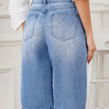 LUNE Jeans De Mujer De Talla Grande, Holgados, Color Azul Claro, De Piernas Anchas Y Recortados