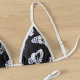 Swim Conjunto de bikini estampado tropical con detalle de contraste para playa de verano