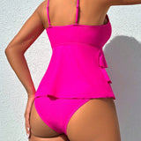 Swim Para mujer, parte superior del camisola del tankini de capa multiple con volantes y sin cables en un solo color y Bottom del traje de bano. Ideal para verano, playa y piscina