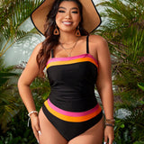 Swim Lushore Conjunto de tankini para mujer de talla grande con lado fruncido y bloqueo de color para la playa de verano