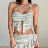 DAZY Conjunto de tankini a rayas con tirantes al cuello