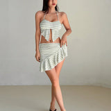 DAZY Conjunto de tankini a rayas con tirantes al cuello