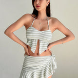 DAZY Conjunto de tankini a rayas con tirantes al cuello