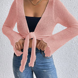 Essnce Cardigan Para Mujer Con Mangas De Campana, Color Solido Y Cierre Delantero Con Lazo